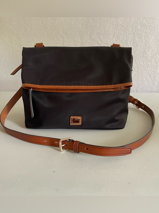 Dooney & Bourke Handbags - Dooney & Burke Wayfarer 9 x 11 Nylon Flapover Crossbody Bag Black Brown Trim